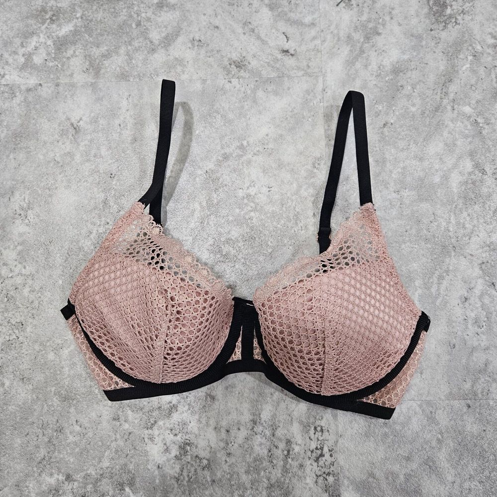 Women's Victoria's Secret Plunge Bra Size‎ 32D Dusty Pink Sparkle Mesh Lace